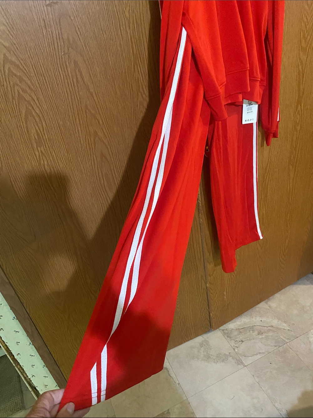 Hidden Women’s Red Track Pants & Matching Top Set with White Side Stripes - Picture 3 of 6